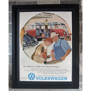 Framed 1958 Volkswagen Large Magazine Print Ad VW Van Station Wagon Bus Bug